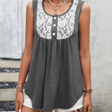 Lace Contrast Scoop Neck Tank - Crazy Like a Daisy Boutique