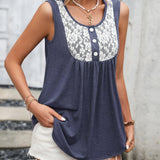 Lace Contrast Scoop Neck Tank - Crazy Like a Daisy Boutique #
