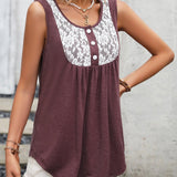Lace Contrast Scoop Neck Tank - Crazy Like a Daisy Boutique